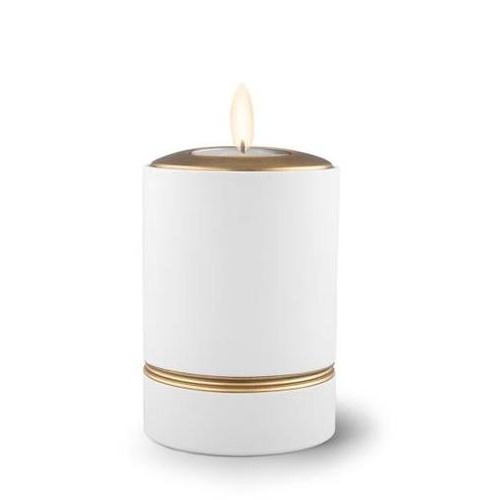 Ceramic Candle Holder Keepsake Urn (Linea Design) – WHITE